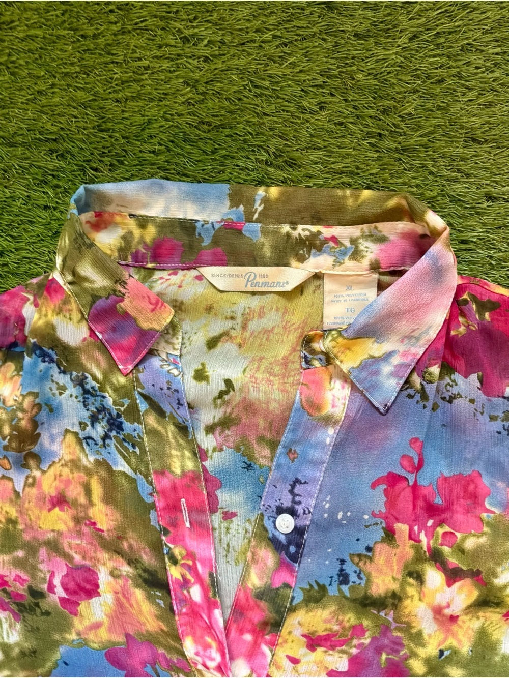 Vintage Penmans Multicolor Floral Sheer Button-Up Blouse XL - Picture 2 of 2